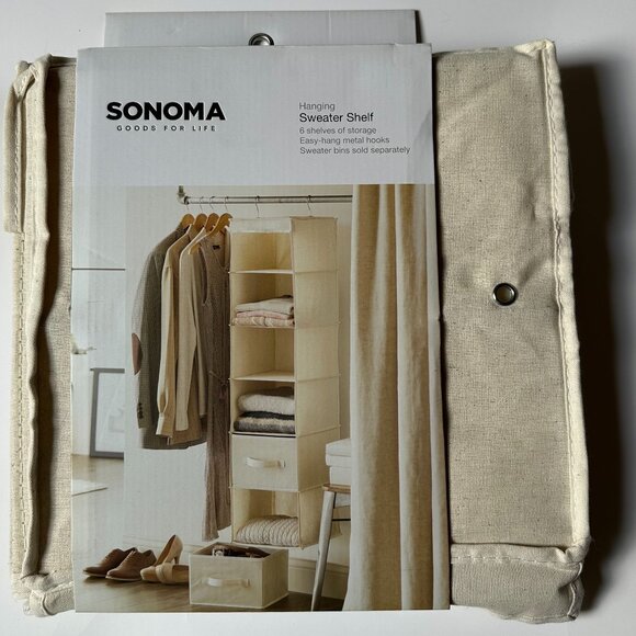 Sonoma Hanging Storage Six Shelf Closet Sweater Organizer Beige Linen-look NEW - Picture 1 of 6